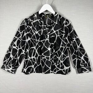 Serenade Top Womens Medium‎ Black White Sheer Chic Flowy Neutral Office Casual